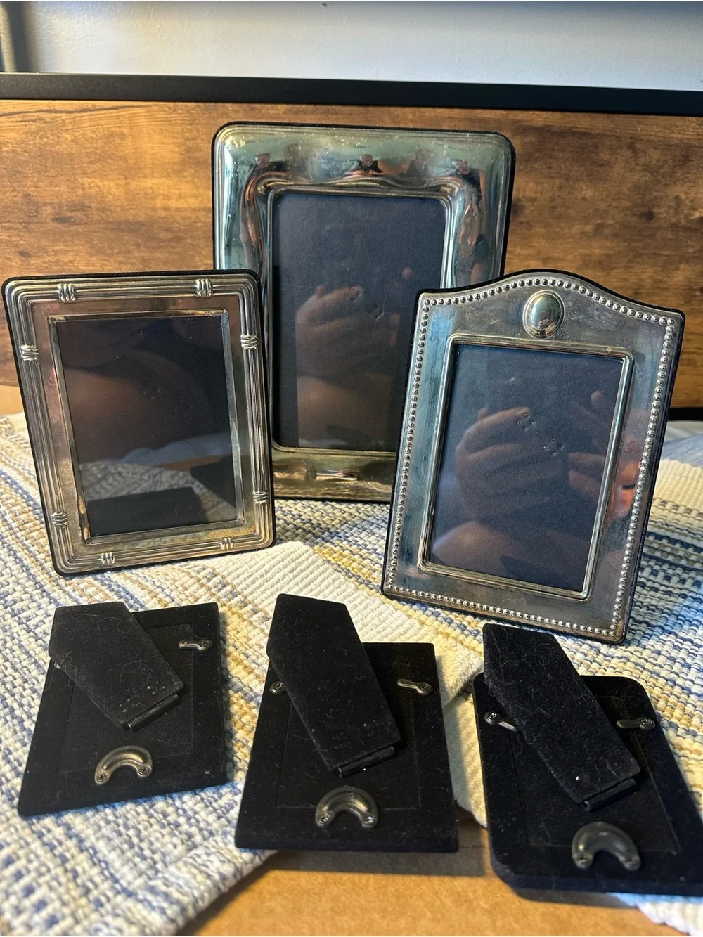 Vintage Brass-Tone Picture Frame Set of 6/ Black Velvet Backs/ Art Deco See Des.